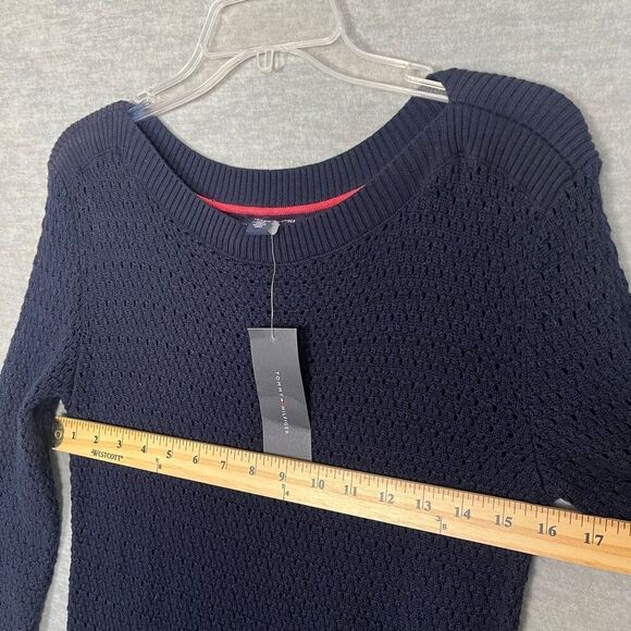 Tommy Hilfiger Open Knit Sweater Womens Small Navy Blue Tunic Crew Fisherman NWT - Picture 6 of 8